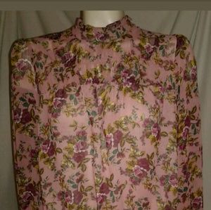 Express Pink Floral Long Sleeve Blouse